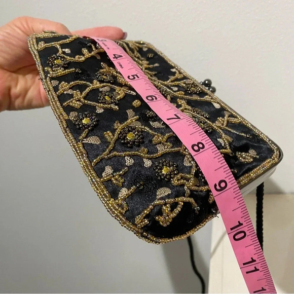 Lancôme Womens Beaded Vintage Unused Bag Black Gold Excellent Condition - Picture 8 of 14